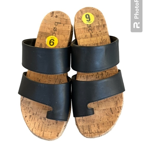 BOC Black Faux Leather Cork Platform Espadrille Sandals Slides Harlow size 9 - Picture 2 of 7